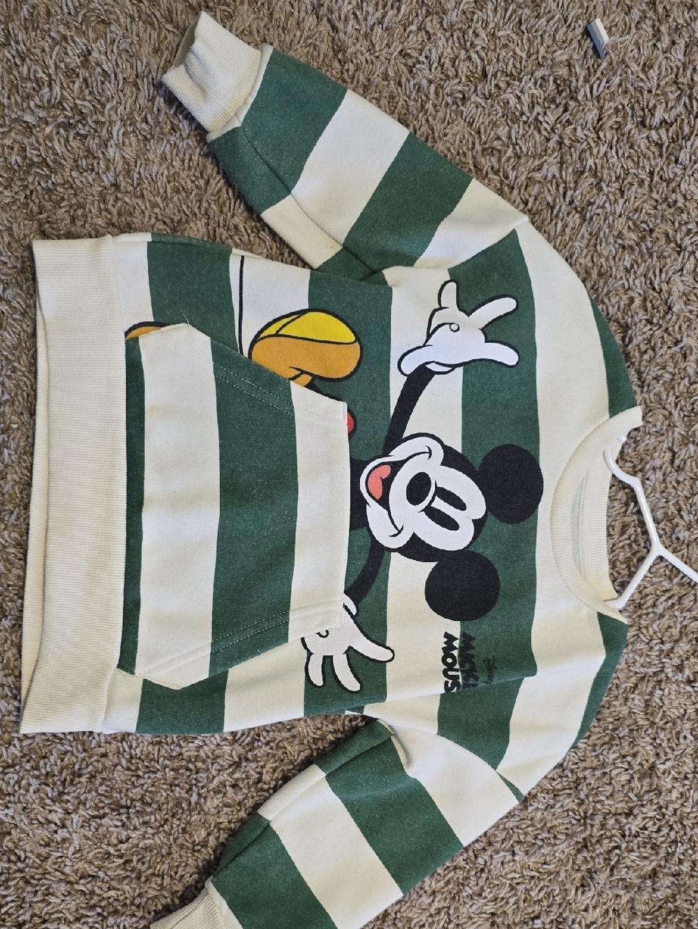Disney Green and White Striped Mickey Mouse Pullover Sweatshirt